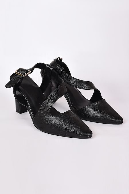 Black round toe slip on heel dress shoe in plain | Womens heel dress shoes  online 2129WS