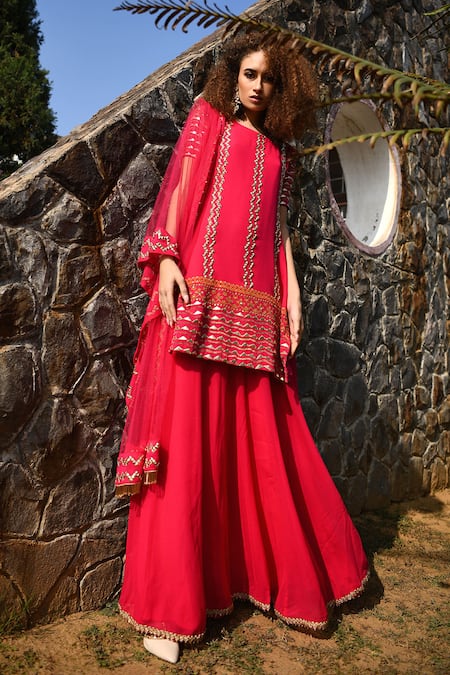 Shop Pooja Rajgarhia Gupta Pink Net, Georgette Round Embroidered Kurta Set at Aza Fashions Shop_Pooja Rajgarhia Gupta_Pink Net, Georgette Round Embroidered Kurta Set _at_Aza_Fashions