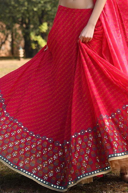 Pooja Rajgarhia Gupta_Pink Net, Georgette Halter Printed Lehenga Set _Online_at_Aza_Fashions