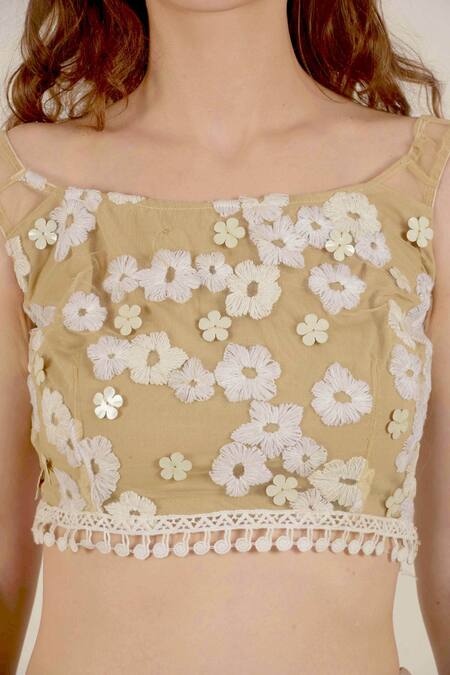 Shop_Rina Dhaka_Beige Georgette Embroidered Saree With Blouse_Online_at_Aza_Fashions