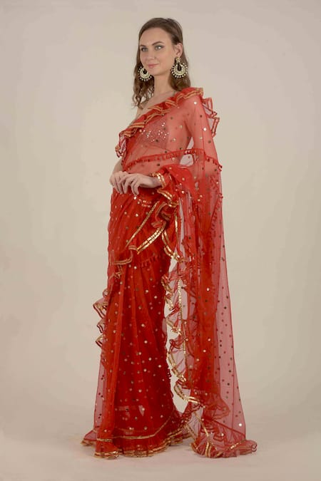 Buy_Rina Dhaka_Net Sequin Embroidered Saree_Online_at_Aza_Fashions