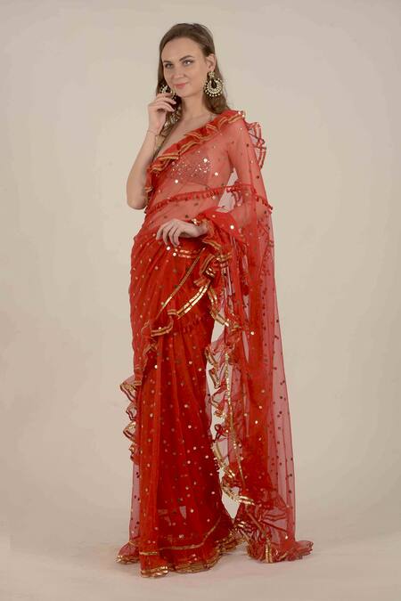 Rina Dhaka_Net Sequin Embroidered Saree_Online_at_Aza_Fashions