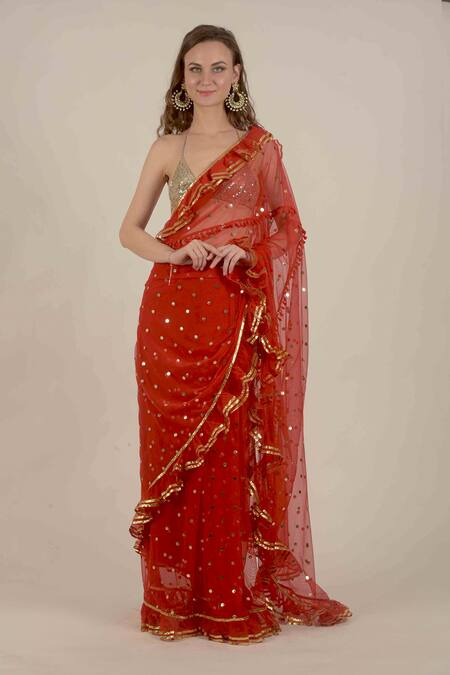 Shop_Rina Dhaka_Net Sequin Embroidered Saree_Online_at_Aza_Fashions
