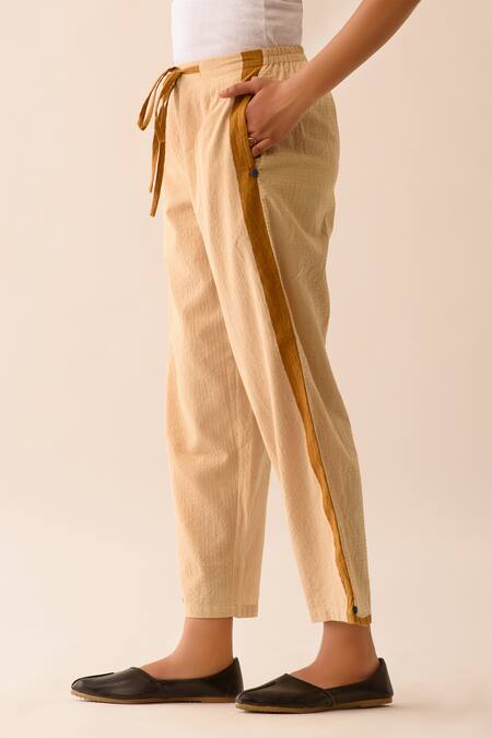 Buy JAYATI GOENKA Beige Upcycled Seersucker Hand Painted Pant Online at Aza Fashions Buy_JAYATI GOENKA_Beige Upcycled Seersucker Hand Painted Pant _Online_at_Aza_Fashions