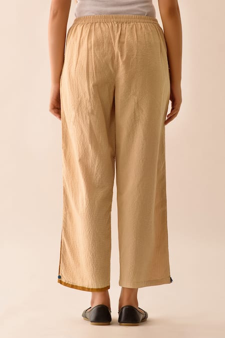 JAYATI GOENKA Beige Upcycled Seersucker Hand Painted Pant Online at Aza Fashions JAYATI GOENKA_Beige Upcycled Seersucker Hand Painted Pant _Online_at_Aza_Fashions