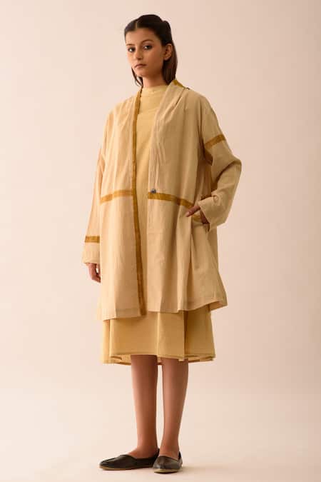 JAYATI GOENKA_Beige Upcycled Cotton Open Overlay Jacket _Online_at_Aza_Fashions