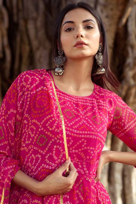 Gulabo Jaipur Pink Cotton, Georgette Round Bandhani Print Anarkali Pant Set at Aza Fashions Gulabo Jaipur_Pink Cotton, Georgette Round Bandhani Print Anarkali Pant Set _at_Aza_Fashions