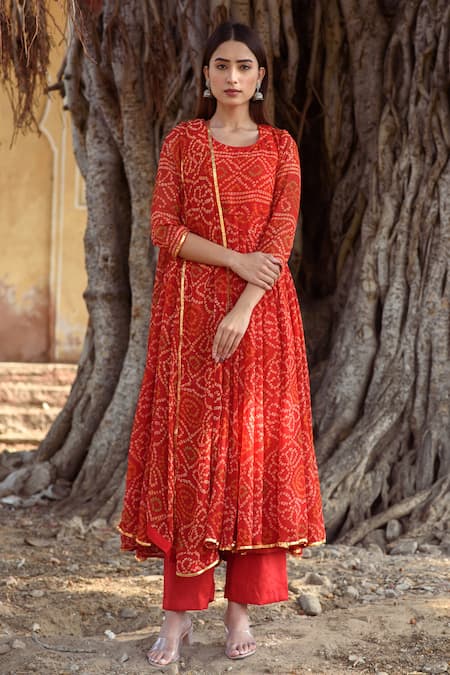 Maher - Indigo Bandhani Printed Urave Cut Long Dress - D381F2054 | Cotton  long dress, Long dress, Long dress casual