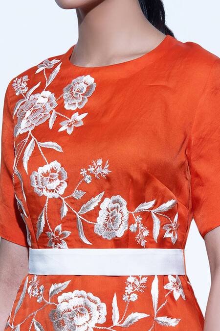 Buy Shriya Som Orange Round Floral Embroidered Dress Online at Aza Fashions Buy_Shriya Som_Orange Round Floral Embroidered Dress _Online_at_Aza_Fashions