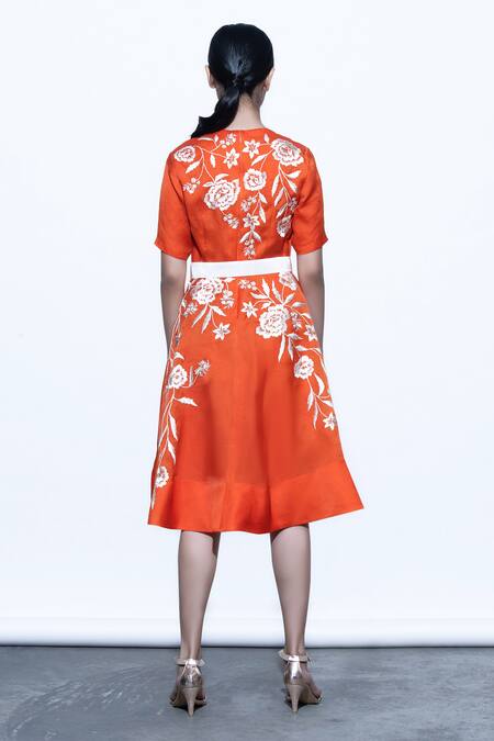 Shriya Som Orange Round Floral Embroidered Dress Online at Aza Fashions Shriya Som_Orange Round Floral Embroidered Dress _Online_at_Aza_Fashions