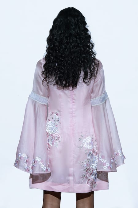 Shop Shriya Som Pink Round Embroidered Dress at Aza Fashions Shop_Shriya Som_Pink Round Embroidered Dress _at_Aza_Fashions