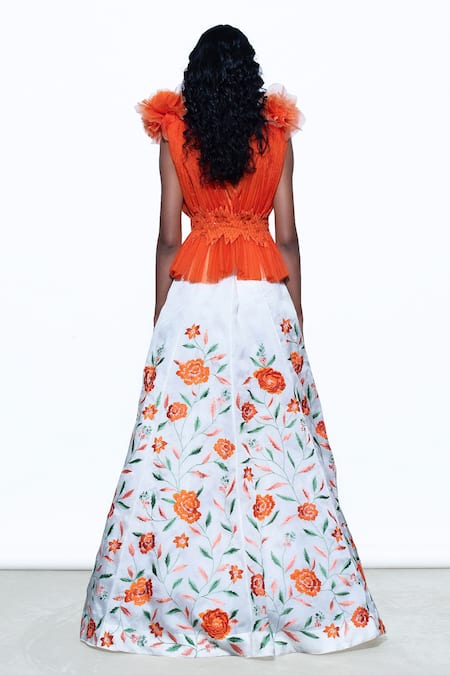 Shop Shriya Som White Organza V Neck Pleated Top And Embroidered Skirt Set at Aza Fashions Shop_Shriya Som_White Organza V Neck Pleated Top And Embroidered Skirt Set _at_Aza_Fashions