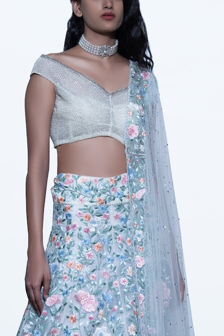 Shriya Som Blue Floral Embroidered Lehenga Online at Aza Fashions Shriya Som_Blue Floral Embroidered Lehenga _Online_at_Aza_Fashions