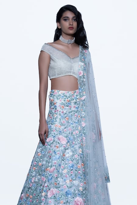 Shop Shriya Som Blue Floral Embroidered Lehenga at Aza Fashions Shop_Shriya Som_Blue Floral Embroidered Lehenga _at_Aza_Fashions