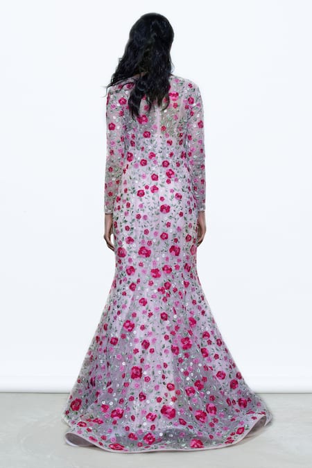 Shop Shriya Som Pink Sweetheart Neck Floral Embroidered Gown at Aza Fashions Shop_Shriya Som_Pink Sweetheart Neck Floral Embroidered Gown _at_Aza_Fashions