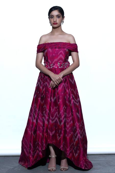 Shriya Som Pink Silk One Shoulder Ikat Print Gown Online at Aza Fashions Shriya Som_Pink Silk One Shoulder Ikat Print Gown _Online_at_Aza_Fashions