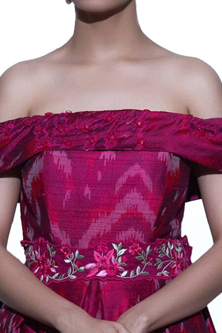 Shop Shriya Som Pink Silk One Shoulder Ikat Print Gown Online at Aza Fashions Shop_Shriya Som_Pink Silk One Shoulder Ikat Print Gown _Online_at_Aza_Fashions