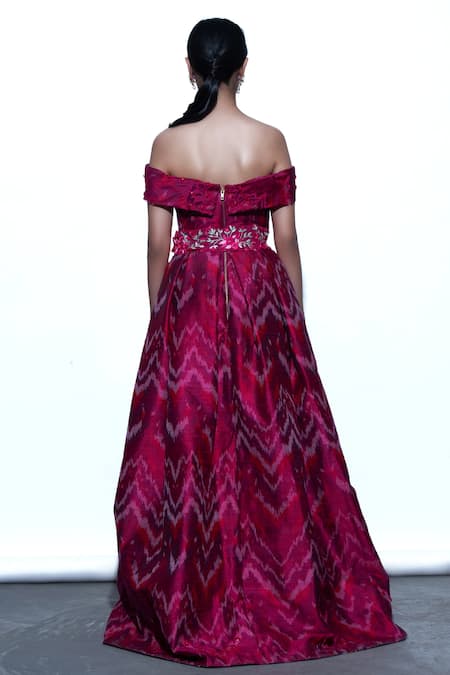 Shop Shriya Som Pink Silk One Shoulder Ikat Print Gown at Aza Fashions Shop_Shriya Som_Pink Silk One Shoulder Ikat Print Gown _at_Aza_Fashions