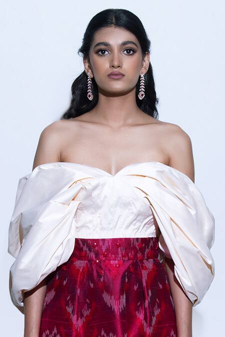 Shriya Som White Taffeta One Shoulder Off Top Online at Aza Fashions Shriya Som_White Taffeta One Shoulder Off Top _Online_at_Aza_Fashions