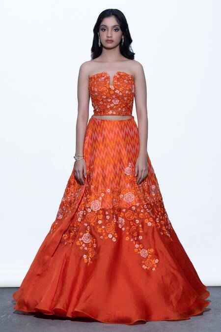 Shriya Som Orange Bandeau Embroidered Crop Top Online at Aza Fashions Shriya Som_Orange Bandeau Embroidered Crop Top _Online_at_Aza_Fashions