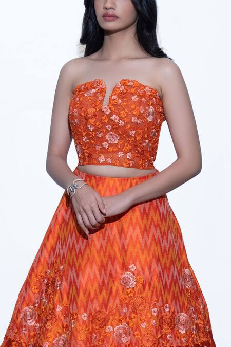 Buy Shriya Som Orange Bandeau Embroidered Crop Top Online at Aza Fashions Buy_Shriya Som_Orange Bandeau Embroidered Crop Top _Online_at_Aza_Fashions