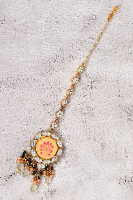 Auraa Trends_Gold Plated Diamonds, Stones Floral Kundan Necklace Set _at_Aza_Fashions