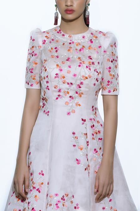 Buy Shriya Som White Round Floral Embroidered Gown Online at Aza Fashions Buy_Shriya Som_White Round Floral Embroidered Gown_Online_at_Aza_Fashions