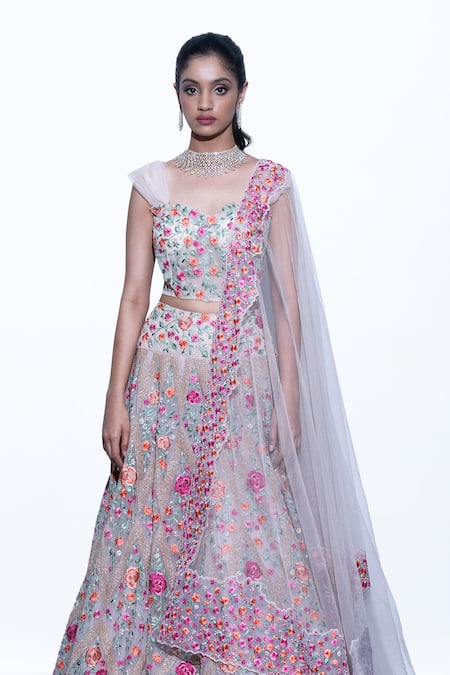 Shriya Som Beige Floral Embroidered Dupatta  