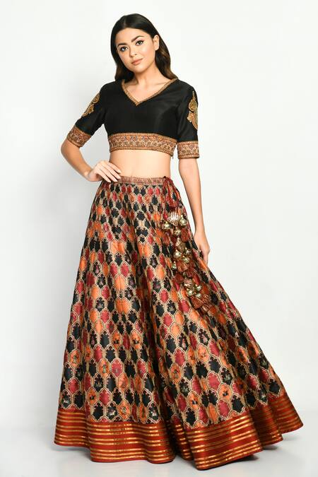 Buy_Moledro_Multi Color Chanderi Silk, Dupion, Kota Dupatta Zahara Printed Lehenga Set_Online_at_Aza_Fashions