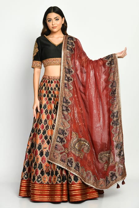 Moledro Multi Color Chanderi Silk, Dupion, Kota Dupatta Zahara Printed Lehenga Set 