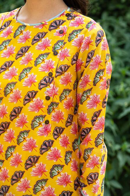 Shop_Rang Swati Vijaivargie_Yellow Silk Chanderi Round Kurta And Pant Set _Online_at_Aza_Fashions