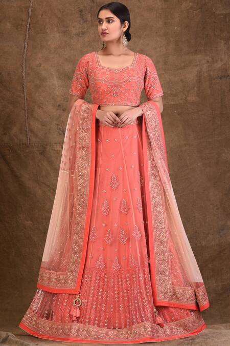 Shop_Aariyana Couture_Coral Canvas, Taffeta, Net, Cotton Sequins, Embroidery, Cut Bridal Lehenga Set_Online_at_Aza_Fashions