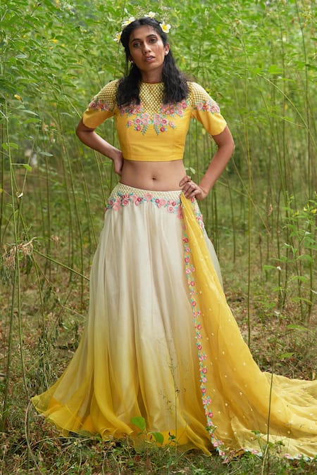 Incheetape Organza Embroidered Lehenga Set 