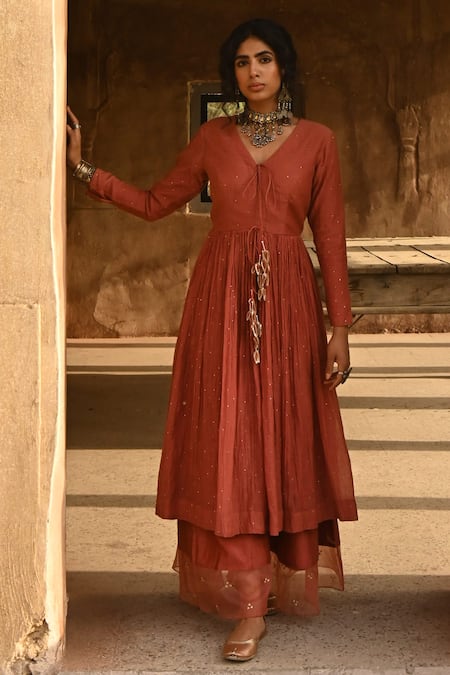 Rekha Agra Mukaish Embroidered Anarkali Set 