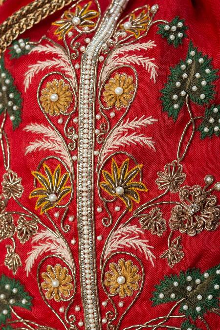 Shop ClutcH'D Red Embroidery Silk Potli Bag Online at Aza Fashions Shop_ClutcH'D_Red Embroidery Silk Potli Bag _Online_at_Aza_Fashions
