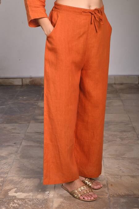 Linen Bloom Orange Pure Linen Pant Online at Aza Fashions Linen Bloom_Orange Pure Linen Pant _Online_at_Aza_Fashions