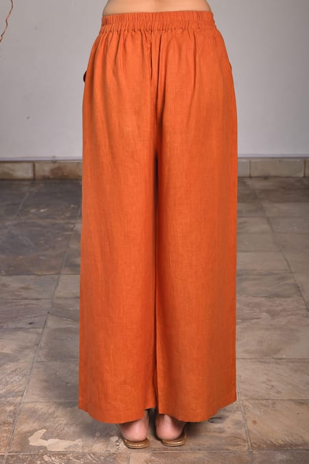 Buy Linen Bloom Orange Pure Linen Pant Online at Aza Fashions Buy_Linen Bloom_Orange Pure Linen Pant _Online_at_Aza_Fashions