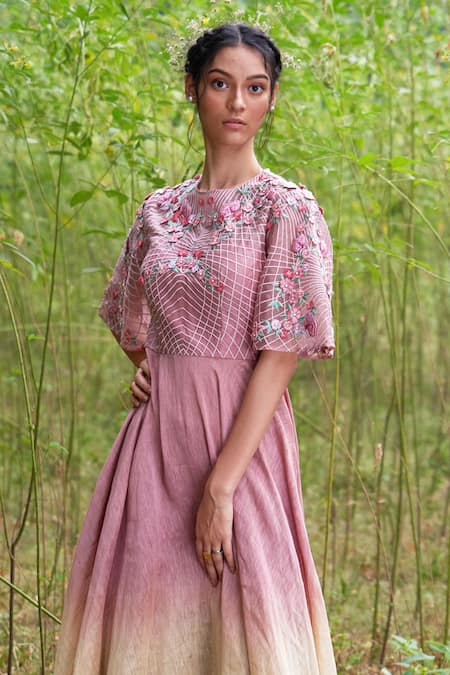 Incheetape Pink Organza, Silk Linen, Slub Round Kurta And Palazzo Set Online at Aza Fashions Incheetape_Pink Organza, Silk Linen, Slub Round Kurta And Palazzo Set _Online_at_Aza_Fashions