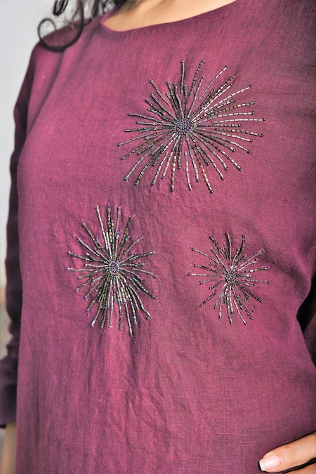 Shop Linen Bloom Purple Pure Linen Embroidery Round Tunic Online at Aza Fashions Shop_Linen Bloom_Purple Pure Linen Embroidery Round Tunic _Online_at_Aza_Fashions