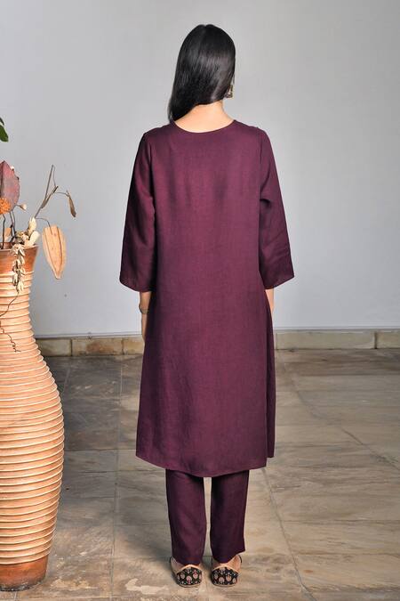 Shop_Linen Bloom_Purple Pure Linen Pants _at_Aza_Fashions