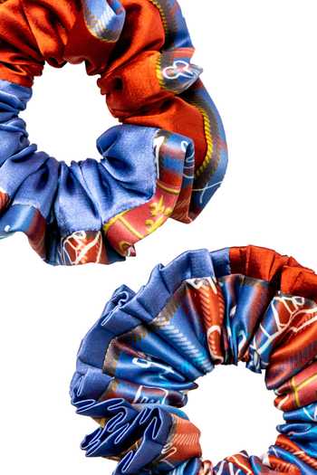 Hair Drama CO_Multi Color Digital Print Cruella Famous Scrunchies Set Of 2_at_Aza_Fashions