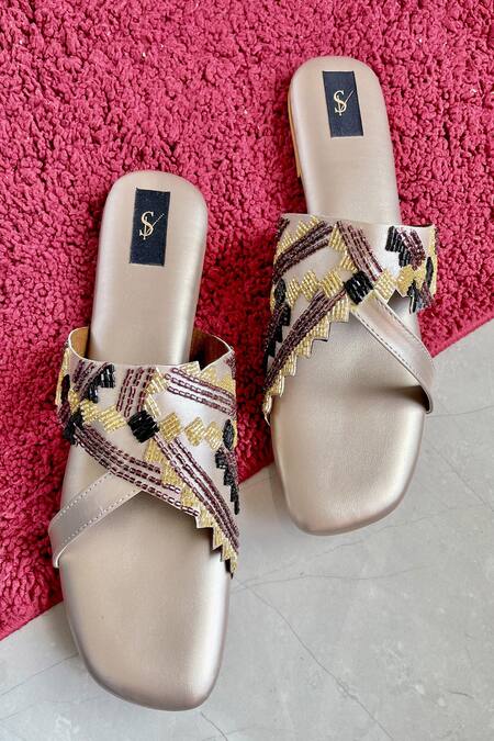 House Of Dhwni Singhvi Metallic Cutwork Embellished Flats  