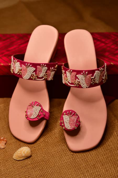 Dhwni Singhvi Pink Embellished Tulip Block Heels
