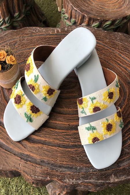 Dhwni Singhvi Sunflower Embellished Block Heels 