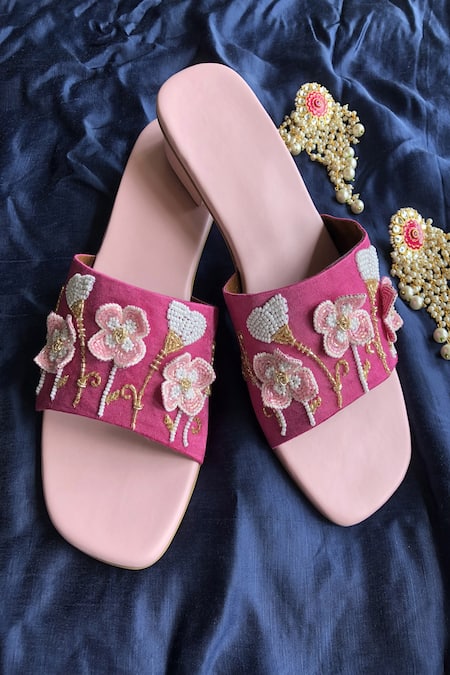 Dhwni Singhvi Pink Embellished Sundarmahal Block Heels