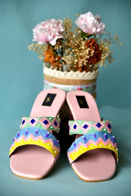 House Of Dhwni Singhvi Multicolor Embellished Block Heels 