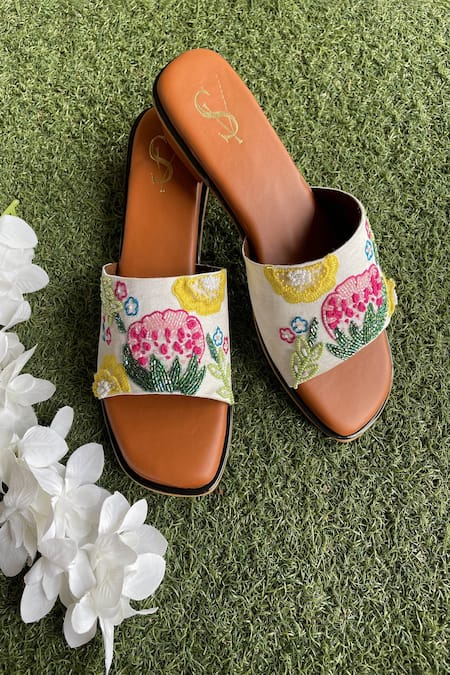 House Of Dhwni Singhvi Tropical Embellished Block Heels 