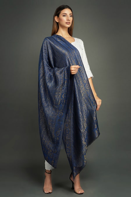 Dusala_Blue Pashmina Stole _Online_at_Aza_Fashions