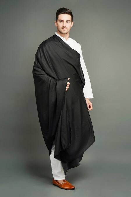 DUSALA_Black Pashmina Handwoven Shawl _Online_at_Aza_Fashions