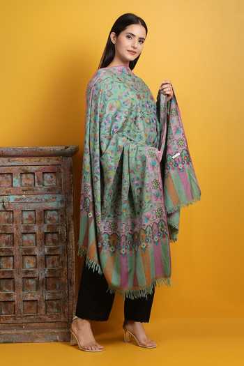 Dusala_Green Handmade Pashmina Shawl_Online_at_Aza_Fashions
